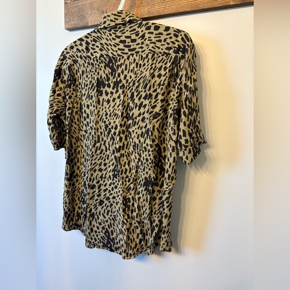 Zara Black and Tan Button Down Shirt with Leopard Print - Picture 9 of 9